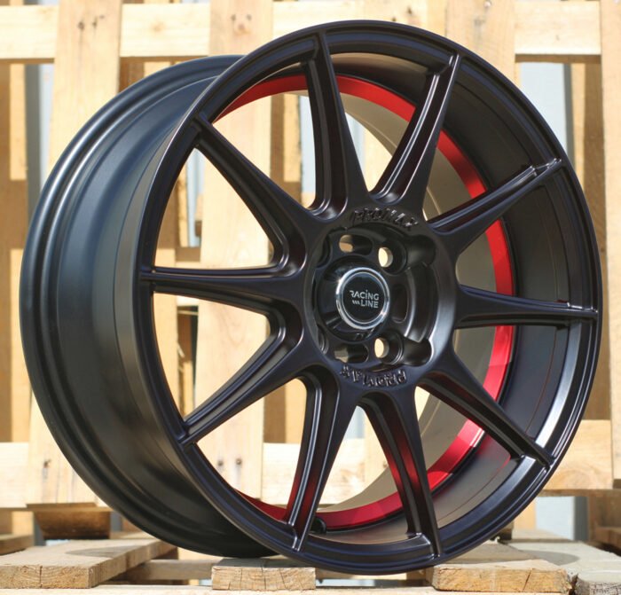 R15x7 4X100 ET 38 60.1 B5705 Black Half Matt+Red Lip (BLHMRL) For RACIN (K4)