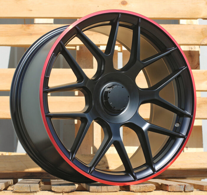 R20x8.5 5X112 ET 38 66.6 B1258 Black Half Matt+Red Lip (BLHMRL) For MER (Z3) (Rear+Front)